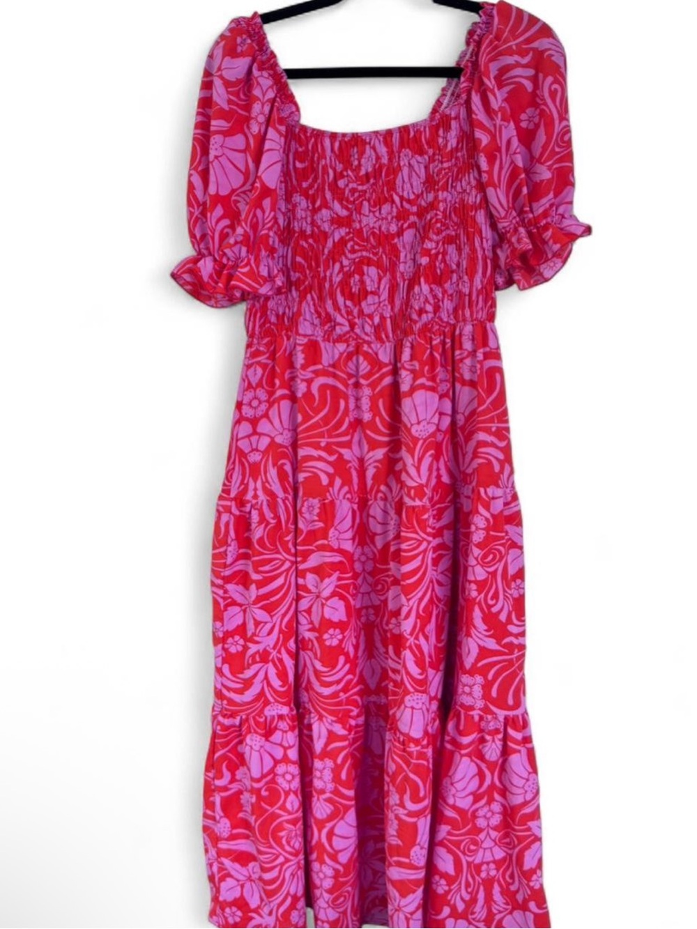 Pink & Red Floral Smocked Midi Dress - Unbranded Womens Sz large